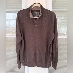 Maker & Company Popover Button Mock Neck 100% Merino Wool Elbow Patch Sweater